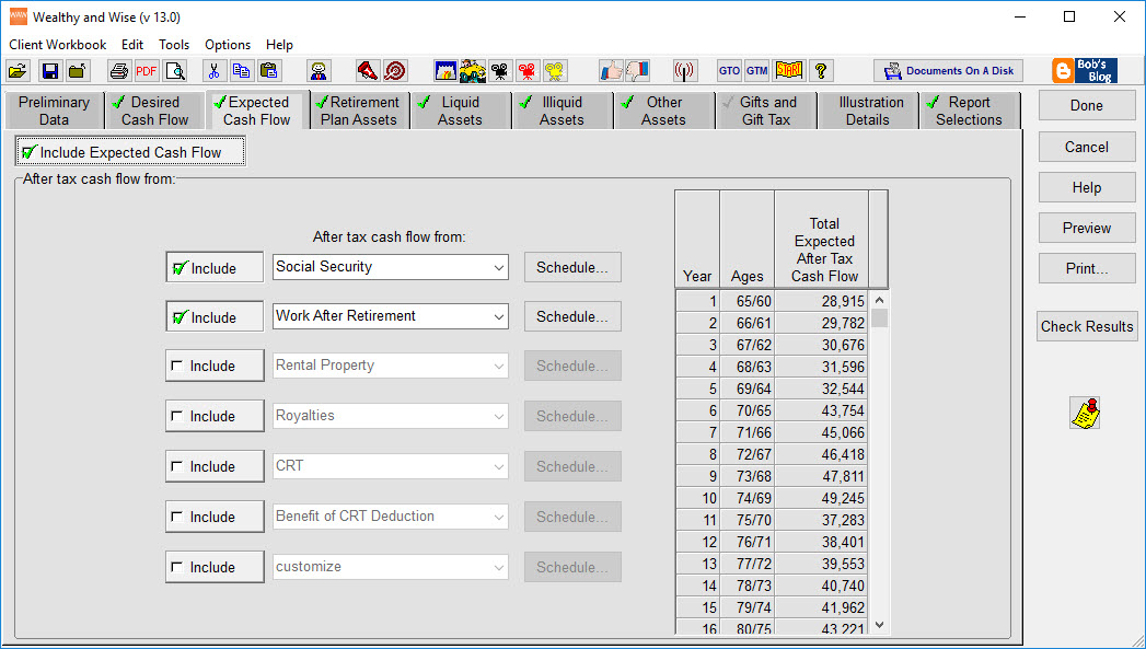 Wealthy and Wise Sample Input Image 4 - Expected Cash Flow